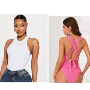 2 summer tank racerback ribbed bodysuits white pink fashion nova